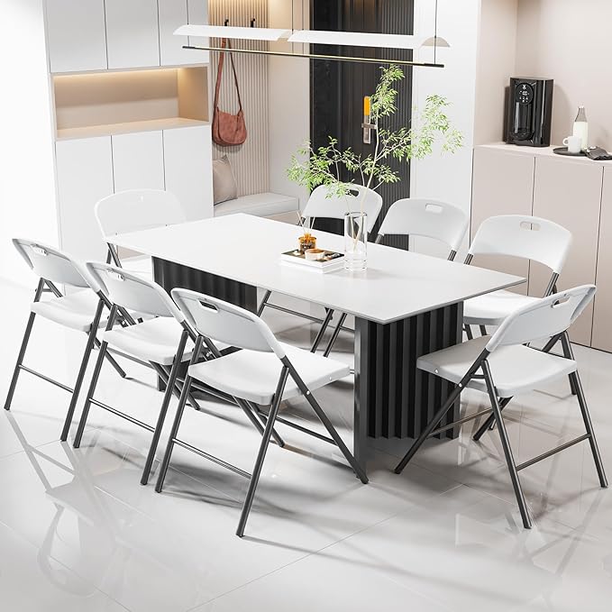 VINGLI Folding Chairs, Plastic Foldable Chair, Capacity up to 350 lbs, Portable Seating for Indoor Outdoor Events Parties Camping Work School Commercail (4, White)