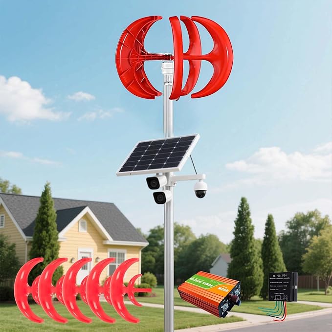 5-Blade Wind Tur-Bine Generator, 12V/24V Vertical Axis Wind Tur-Bine Kit, Solar & Wind Power Inverters, Compact & Silent for RV, Boat, Camping, Emergency Power Backup(AC:600W,2000W12V)