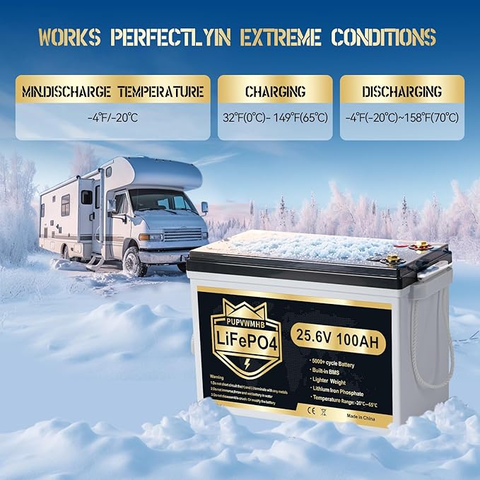 Mini 24V 100Ah Lithium Battery, Up To 15000+ Cycles, 24V 100Ah LiFePO4 Battery, Built-in 100A Low Temperature Protection BMS, Great for RV/Camper, Trolling Motors, Solar Off-Grid, Marine/Boat