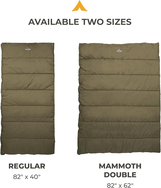 Teton Evergreen Sleeping Bag for Adults – Warm & Cozy All-Season Camping Sleeping Bag with Spacious Fit for Cold Weather or Mild Nights