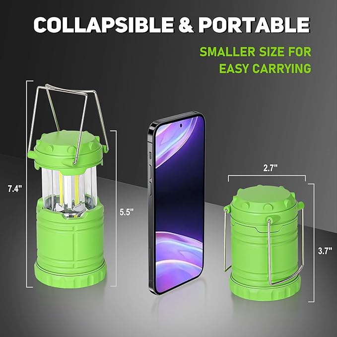 6-Pack Mini LED Green Camping Lanterns, Portable Camping Lights, Outdoor Handled Lamps, Essential Emergency Lights for Power Outages, Hiking, Hurricane