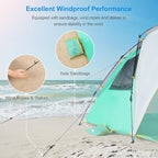 Wolfwise Instant Beach Tent Sun Shelter with Zippered Extendable Porch for Privacy, Portable Beach Tents with Carrying Bag, Easy Setup Pop up Beach Shade for 6-7 Person, 110 x57x57 in, Mint Green