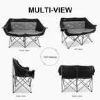 Northroad Folding Loveseat Camping Chair Portable Double Duo Full Padded Garden Chair for 2 Person Sofa w/ 2 Cup Holder,Wine Glass Holder,Mesh Storage,Support 500lbs for Picnic Beach Travel