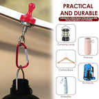 4Pcs Heavy Duty Magnetic Hooks - Aluminum Alloy Camping Hooks with Adjustable Carabiner and Loop for Outdoor Hanging, Tent Accessories (Red)