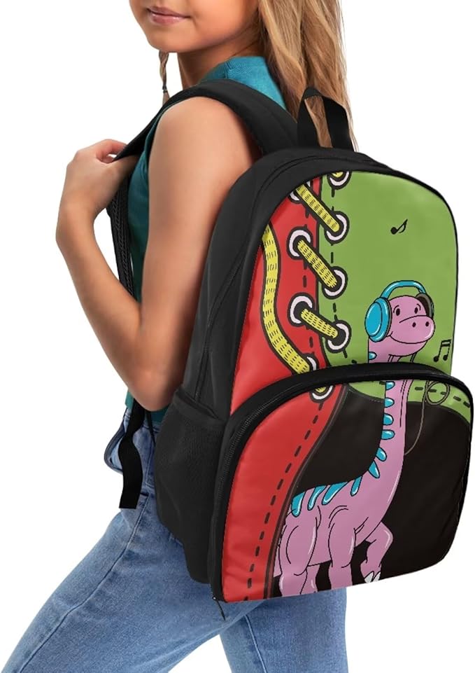 Insulated Cooler Lunch Box Backpack for Little Kids, All In One Backpack Meal Bag Teens Bookbag Primary Middle School Daypack, Laptop Bag Insulated Meal Cooler Box, Music Dinosaur