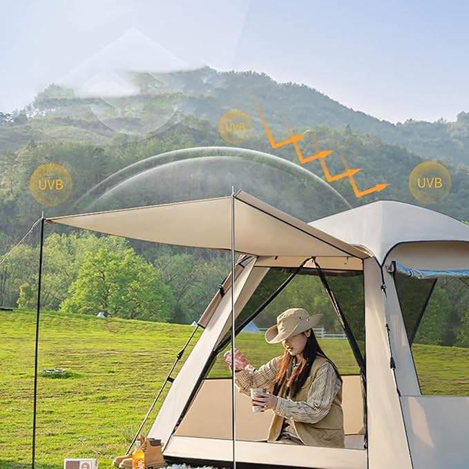 Tents for Camping 3/5 Person Tent Waterproof Beach Canopy Tent Pop Up, Easy Setup Backpacking Tents with Mats, Dome Tent, Family Tent for Outdoor Hiking with Porch (Color : /Khaki, Size : 5-8 Person