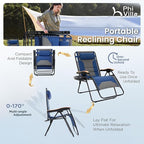 PHI VILLA XXL Oversized Padded Zero Gravity Chair Set of 2, Foldable Patio Recliner, 30" Wide Seat Anti Gravity Lounger with Armrest and Cup Holder, Support 400 LBS (Thumb Blue)