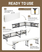 FanttikOutdoor 6ft Plastic Folding Bench with Safety Lock Carrying Handle, Portable Indoor Outdoor Bench for Party, Dining, Camping, Garden, Soccer Activities, No Assembly, 1 Pack, White Zeta I6 Pro