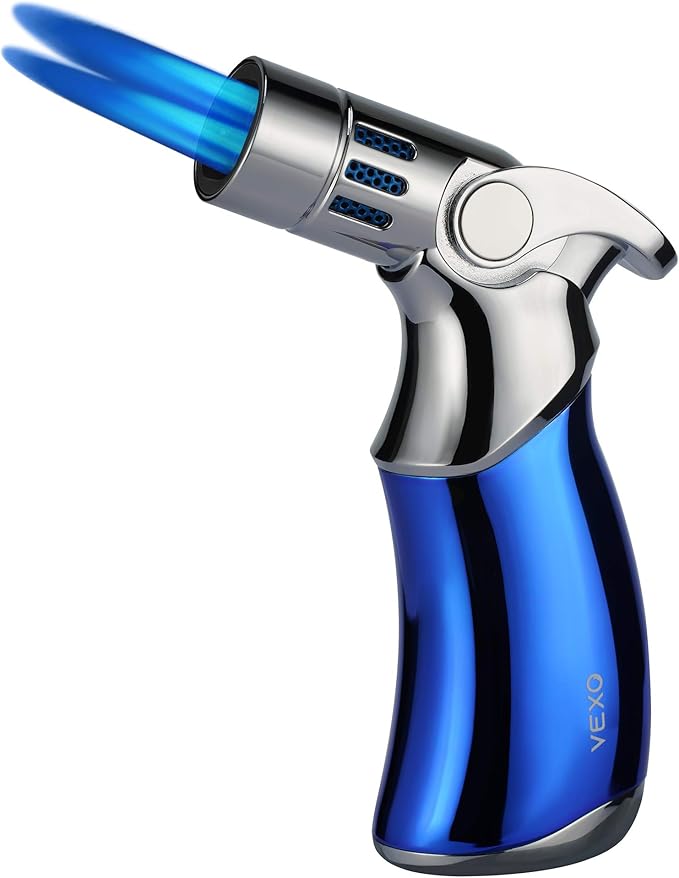VEXO-Mini4 Torch Lighter Quad 4 Jet Flame Windproof Butane Refill Portable Lighter for Grill BBQ Candle Camping, Gift Idea (Butane NOT Included) (Blue)