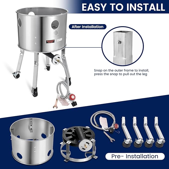ARC Stainless Steel Single Propane Burner With 200,000BTU High-Output, Outdoor Stove Burner, Wheeled legs and 360° Windscreen, Ideal Outdoor Cooker Propane Burners For Turkey Fryer