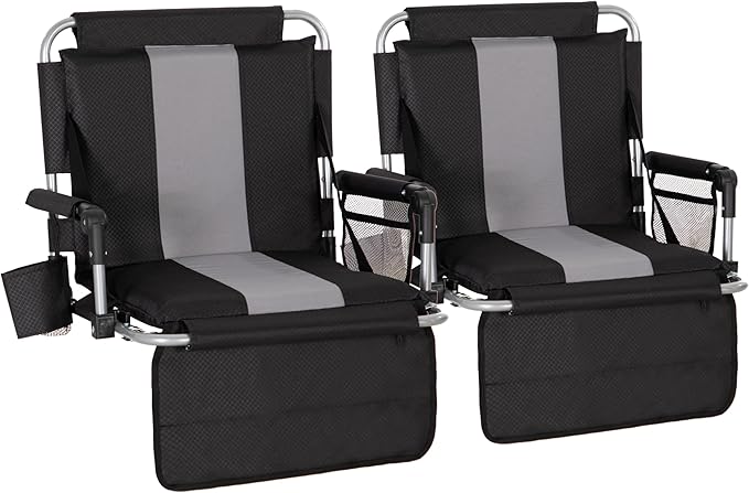 LET'S CAMP Folding Stadium Seat Bleacher Chair with Cup Holder, Mesh Bag and Hide Hooks, Portable Stadium Chair with Back and Cushion