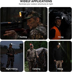 10W Coon Hunting Lights, 45000LUX Hunting Headlamp for Coyotes Hog Predators, Rechargeable & Waterproof, 6 Lighting Modes, 4 Powerful LEDs (White Red Green Amber) for Night Working