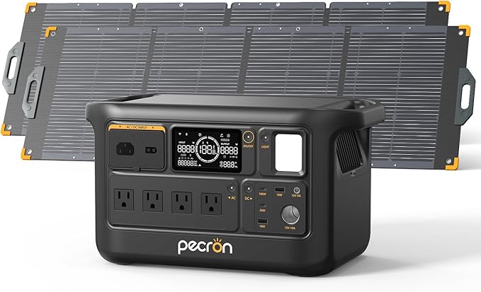 PECRON F1000LFP Portable Power Station with 2 x 200W Solar Panels, 1500W, 1004Wh LiFePO4 Battery Solar Generator, UPS, Fast Charging, Perfect Power Backup for Camping, Home Use, RV