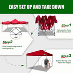 Eurmax USA NOMATTER ONE-Person Open&Close 10x10ft Pop Up Canopy Tent，Portable Shelter Canopy for Outdoor Events，Instant Canopies, Temporary Sunshade,Bonus 4 Sand Bags(Red)