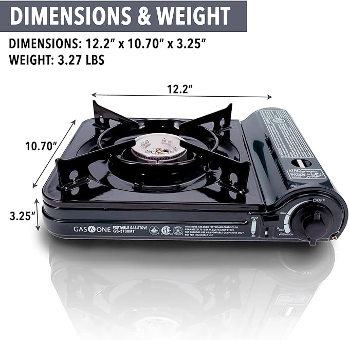 GAS ONE NEW 10,000 BTU CSA List Portable Butane Gas Stove with Carrying Case CSA Listed- Midnight