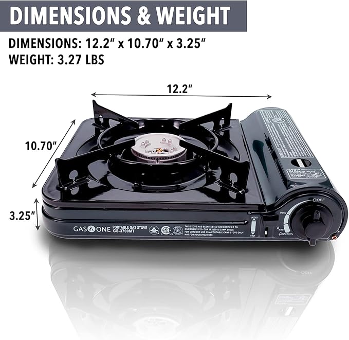 Gas One 10,000 BTU Portable Butane Gas Stove with 4 Pack Fuel and Carrying Case - Midnight