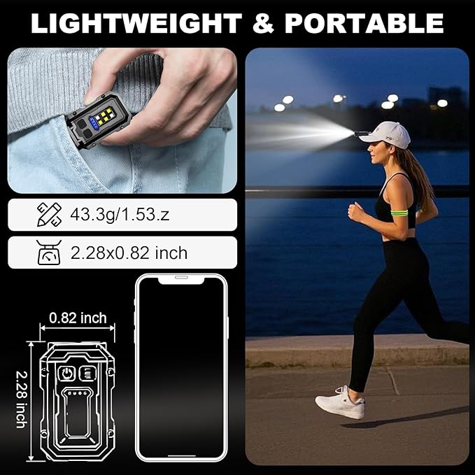 500LM Clip on Flashlight, 2Pack 8 Modes Running Light for Runners Rechargeable Safety Lights Portable COB Flashlight for Night Working, Running, Camping, Fishing, Hiking, Dog, Gift