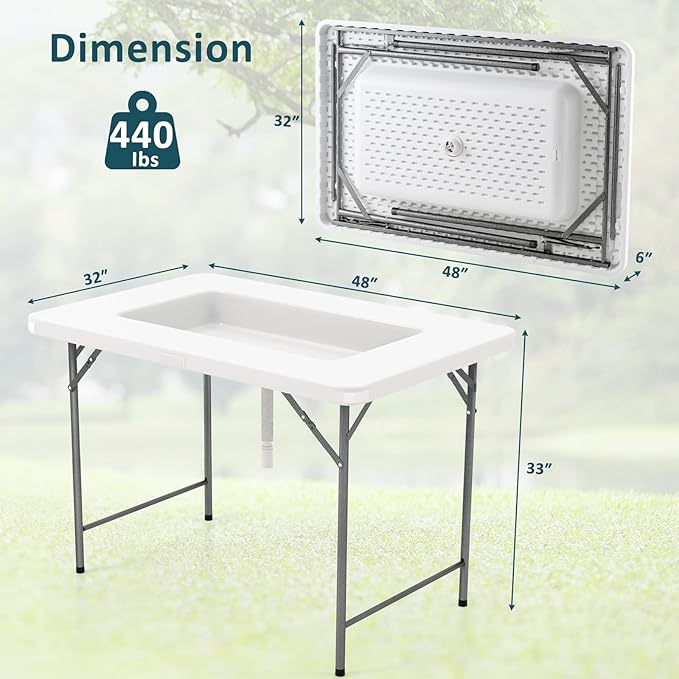 Giantex 4 FT Folding Ice Cooler Table for Parties with Drain, No Assembly Ice Bin Table with Removable Matching Skit, Portable Fill and Chill Table for Cooling Food Beverage, Picnic, BBQ, Tailgating