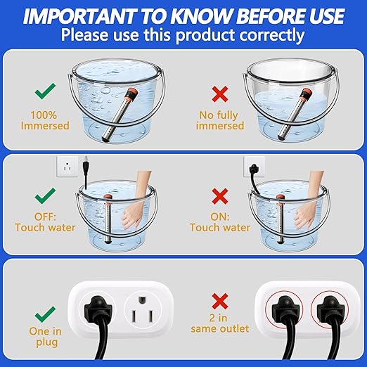 Immersion Water Heater 1500W – Portable Stainless Steel Bucket Heater with Thermostat, Anti-Scald Guard, Auto Shut-Off & Digital Temp Control for Home, Hot Tub, Spa, Camping, RV