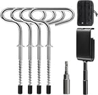 Ice Anchor Tool Kit for Ice Fishing Shelter, Includes 1 Drill Adapter, 4 Threaded Pegs, 1 Storge Bag, and 1 Impact Socket, Heavy Duty Ice Fishing Tent Stakes, Portable Ice Shelter Setup Tools