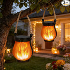 Solar Lantern Lights Outdoor, 2Pack Flickering Flame Light Hanging Solar Powered Lantern Lights Waterproof with Dual Charging (USB/Solar) & 2 Modes for Yard Patio Path Tree Garden Camping Decoration