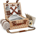 Picnic Basket with Blanket and Wine Pouch for 4, Wicker Picnic Set with Insulated Liner Cooler Bag Hamper for Camping,Wedding - Natural