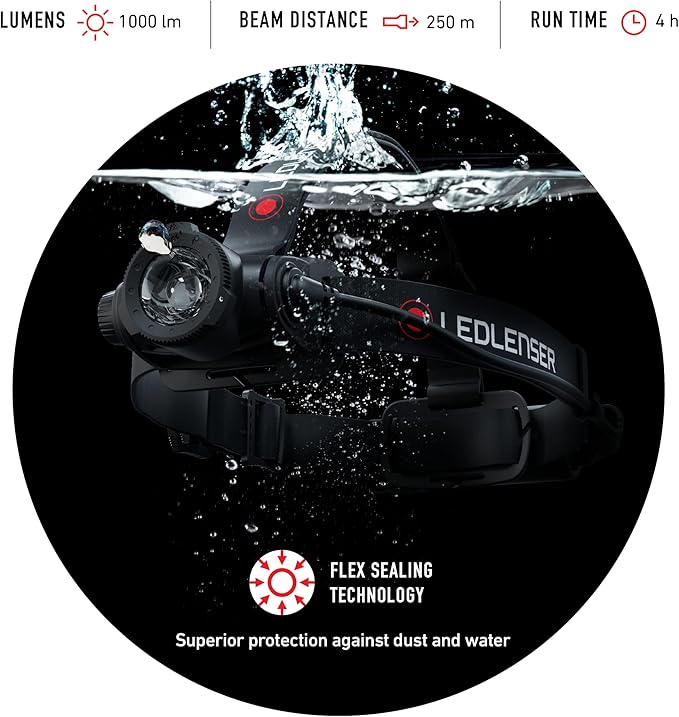 Ledlenser H7R Core Rechargeable Headlamp - Black - 1000 Lumens Boost & 250m Beam Headlamp - IP67 Waterproof Hard Hat Light - Magnetic Charge & Stepless Dimming Flashlight