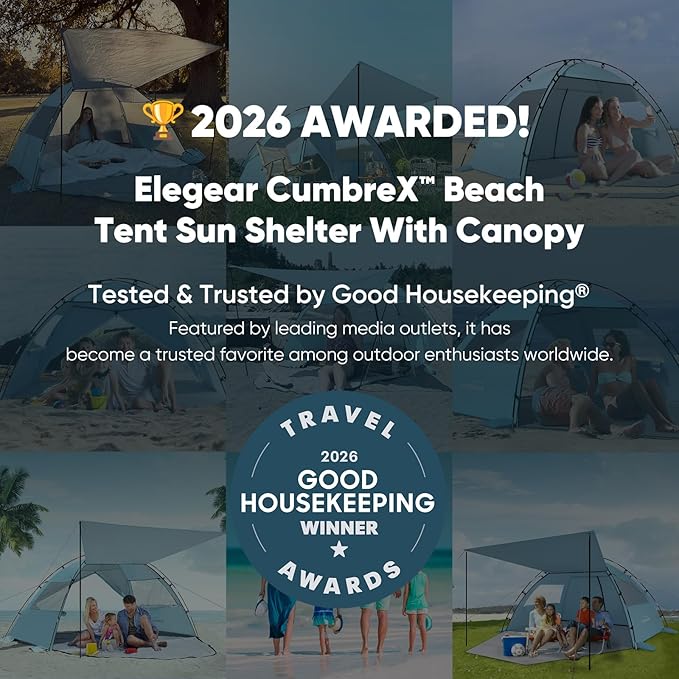 Elegear CumbreX™ Beach Tent Sun Shelter with Canopy, 6-8 Person Beach Tent, Easy Setup UPF 50+ UV Protection Portable Lightweight Double Silver Coating Cabana Sun Shade Shelter - Sky Blue
