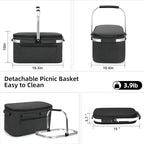 ALLCAMP Picnic Basket - 2 Ice Box Included 32L Insulated Cooler, Thickening Foldable Picnic Basket with Removable Baskets & Sewn-in Frame, Basket for House Warming Gifts New Home(Black)