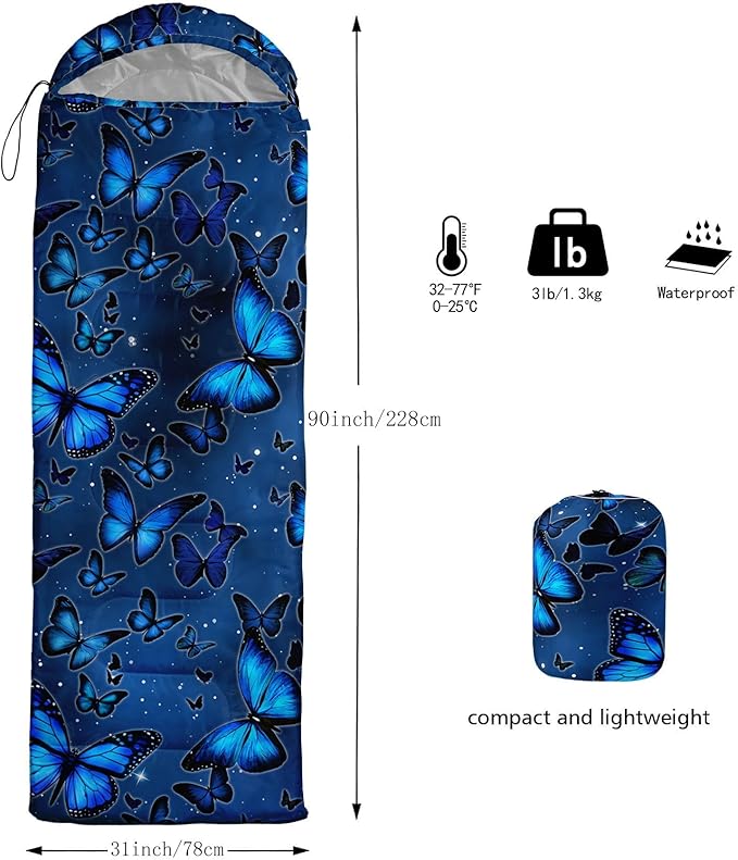 Kids Sleeping Bag for Boys Girls,Blue Ripples Print-Lightweight Warm Portable Outdoor Indoor-Waterproof Cold Weather Resistant Sleeping Bag for Camping Hiking