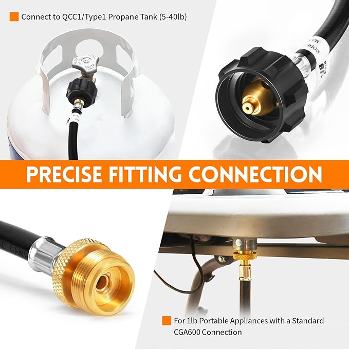 GasSaf 4FT Propane Hose, Propane Adapter Hose 1lb to 20lb Propane Tank Connection, Propane Gas Hose Suitable for Weber Q Grills, Blackstone Griddles, Coleman Stoves, Buddy Heaters & More