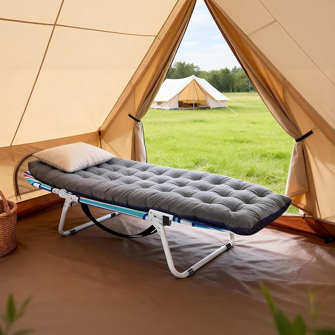 Slsy Folding Camping Cot for Adults with Pad, Padded Portable Sleeping Cots, Camp Bed with Carry Bag for Outdoor Travel, Beach, Hiking