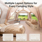 ABORON 2/6/8/10/12 Person Inflatable Camping Tent, Easy Setup Blow Up Tent with Hand Pump, PU3000mm Waterproof & Breathable 4 Season Glamping Tent for Outdoor Camping