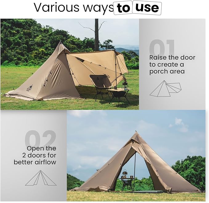 OneTigris Smokey HUT Hot Tent with Stove Jack, Ultralight 4 Season Tipi Tent with Snow Skirt & Detachable Floor for Camping, Hiking, Bushcraft, Backpacking