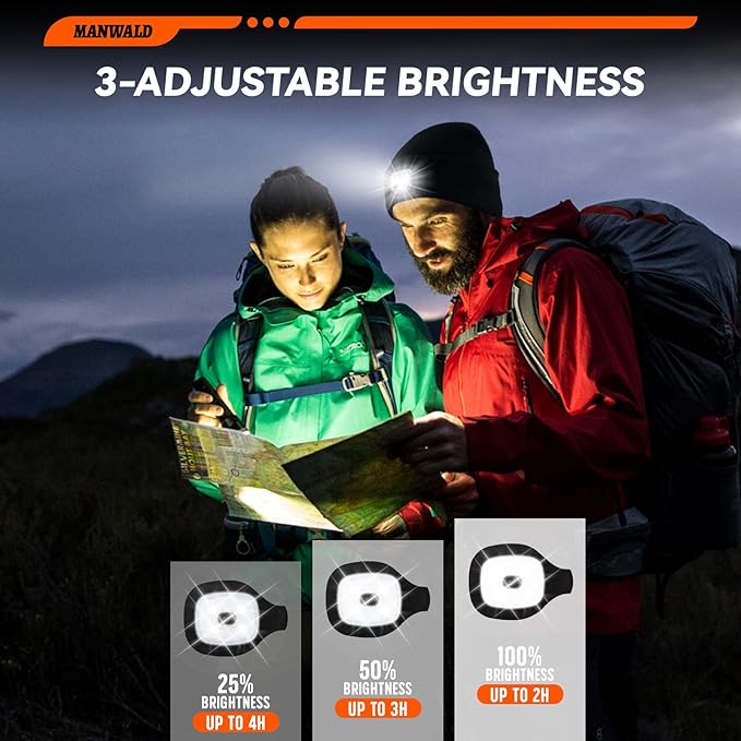 LED Beanie Hat with Light, USB Rechargeable LED Headlamp, Gifts for Men, Mens Gifts, Birthday Gifts for Women Him Dad Husband, Boyfriends, Black, 2PCS