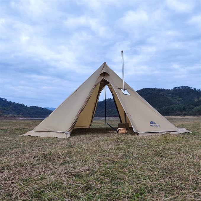 Tipi Hot Tent with Fire Retardant Stove Jack for Flue Pipes, 5~8 Person, Teepee Tents for Family Team Outdoor Backpacking Camping Hiking