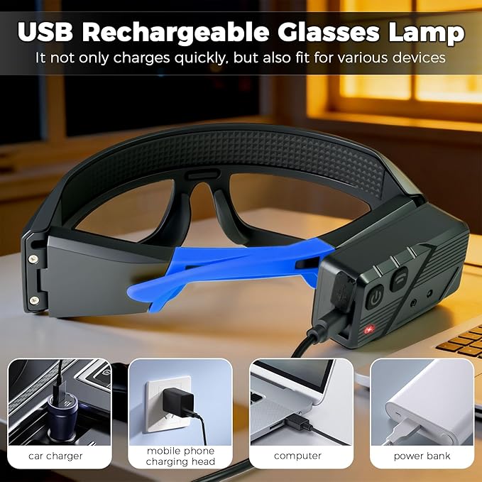 Adjustable Headlamp Glasses With Motion Sensor Rechargeable Headlight Safety Glasses for Camping