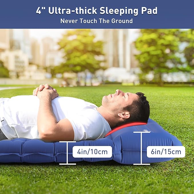 Elegear CumbreX™ Double Sleeping Pad for Camping, 4.7" Ultra-Thick Inflatable Camping Sleeping Pad 2 Person with Built-in Foot Pump, Portable Camping Sleeping Mat for Backpacking Hiking Tent, Full