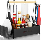 Grill Caddy, BBQ Caddy for Outdoor Grill with 2 Paper Towel Holders, Picnic Condiment Utensil Caddy, Camping Essentials, RV, Tailgating, Grilling Accessories, Camping Kitchen, Gifts for Men