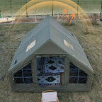 Large Luxury Inflatable Camping Tent Cotton Canvas Tent, Breathable and Waterproof Air Tent with Skylight and Stove Jack Hole for for 4-6-8-10 Person Family Camping