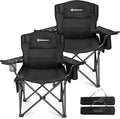 FUNDANGO Oversized Camping Chair for Adults, Heavy Duty Portable Foldable Lawn Chair with Padded Seat & Back, Lumbar Support, 4-can Cooler & Cup Holder, Carry Bag Included for Outdoor