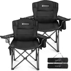 FUNDANGO Oversized Camping Chair for Adults, Heavy Duty Portable Foldable Lawn Chair with Padded Seat & Back, Lumbar Support, 4-can Cooler & Cup Holder, Carry Bag Included for Outdoor