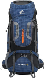 Bseash 80L Waterproof Hiking Camping Backpack with Rain Cover, Lightweight Outdoor Sport Travel Daypack for Climbing Touring (Navy Blue)