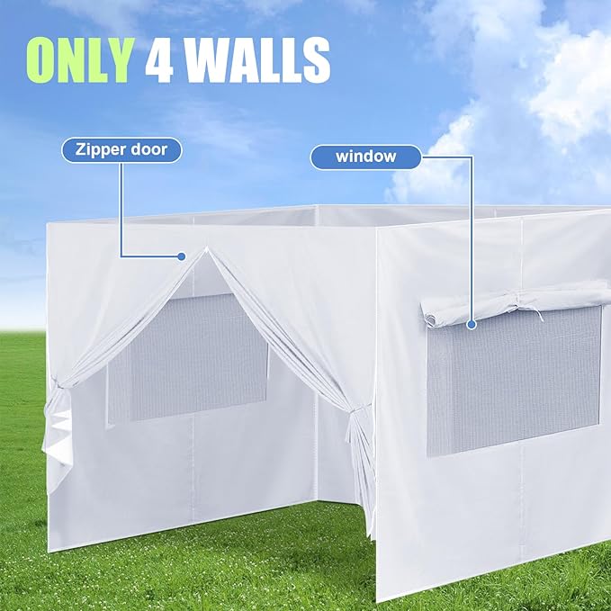 4Pcs Canopy Sidewall for 10x10 Canopy Frame Enclosure Wall with Mesh Window Replacement Side Wall for 10x10 Pop up Tent Outdoor Party, No Frame or Top(White)