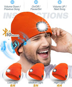 Bluetooth Beanie with Light, USB Rechargeable LED Headlamp Winter Hat, Men Women Valentine's Day Gifts