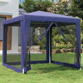 Party Tent with 4 Mesh Sidewalls Blue 8.2'x8.2' HDPE Heavy-Duty Iron Frame Waterproof Roof for Outdoor Events Shelter