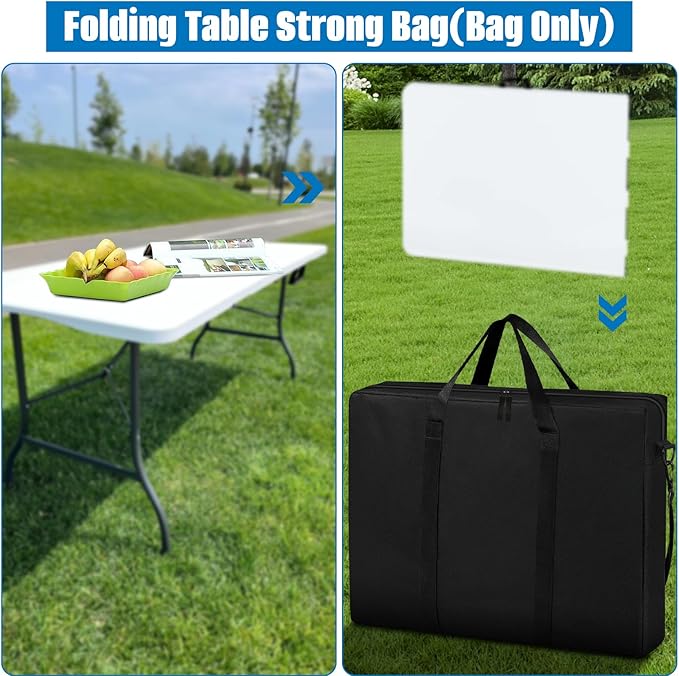 SIRUITON Folding Table Storage Bag, Portable 600D WaterProof Carry Bag for Folding Picnic/Camp Tables with Reinforcing Plate & Shoulder Strap, 48" D x 30" W x4.7 H Fits 8FT Folding Tables（bag only）