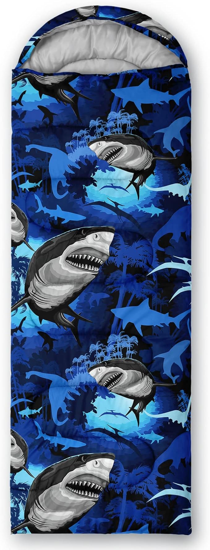 BailiPromise Shark Printed Camping Sleeping Bags,3 Season Warm & Cool Weather,Lightweight,Waterproof Sleeping Bags for Adults & Kids,Traveling,and Outdoors,Camping Gear Equipment,31x90inch, Standard
