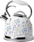 VQ Laura Ashley Wild Meadow 2.5L Stainless Steel Tea Kettle Stovetop Whistling Teapot for Induction, Gas Hob or others. Silicon Coated Cool Handle & Push Button Mechanism Vintage Stove Top Kettle
