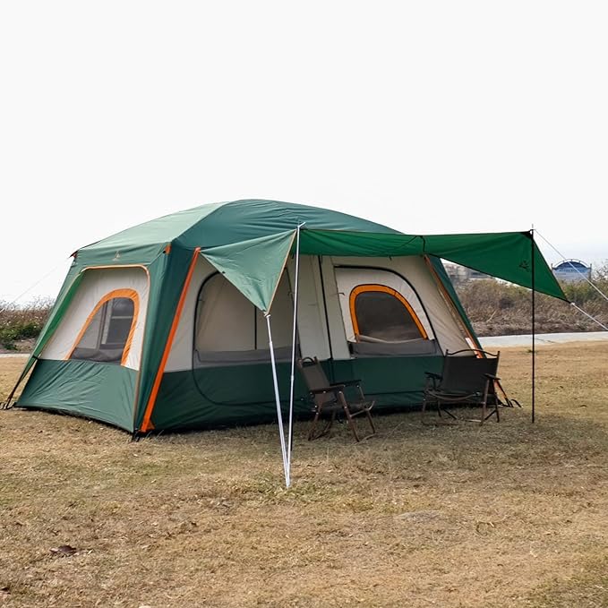 KTT Large Tent 6-8-10 Person,Family Cabin Tents,2 Rooms,2 Doors and 4 Windows with Mesh,Straight Wall,Waterproof,Double Layer,Big Tents for Outdoor,Picnic,Camping,Family Gathering